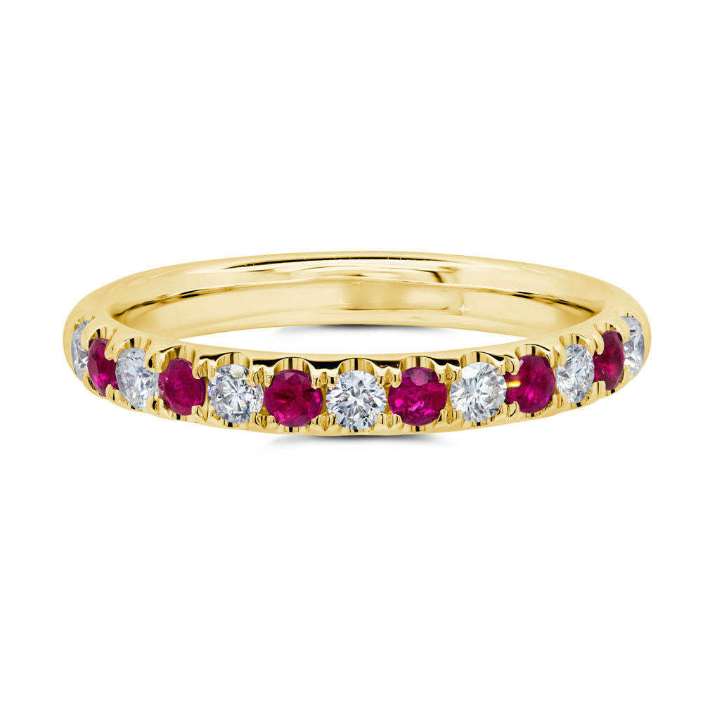 14K Gold 0.60 TCW Alternating Diamond Ruby Ring Band Women's Round