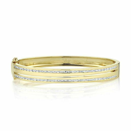 14K Gold 1.38 CT Baguette Cut Diamond Bangle Bracelet Certified Natural