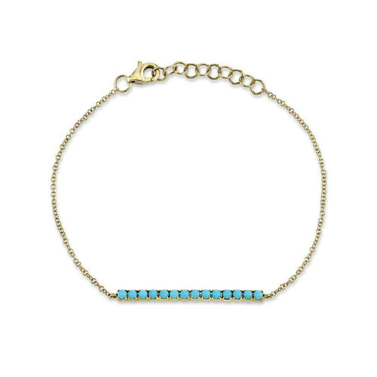 14K Gold 0.53 CT Turquoise Bar Bracelet Cabochon Round Cut Adjustable