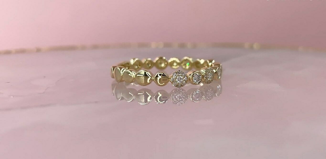 14K Gold 0.22 CT Bezel Cluster Alternating Diamond Ring Band Womens Natural Cut