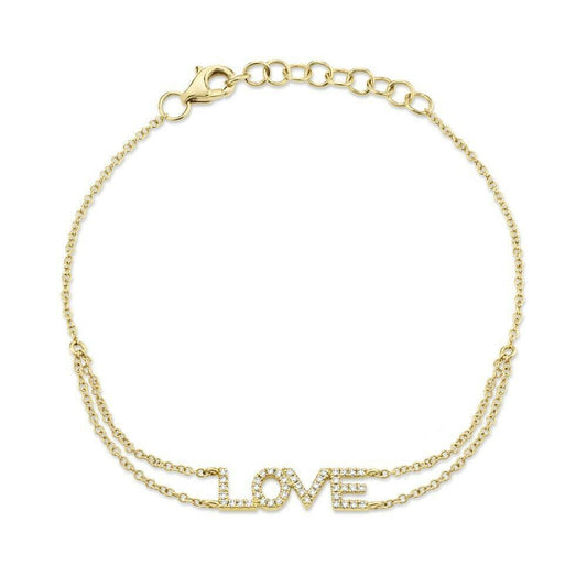 14K Gold 0.12 CT Diamond LOVE Bracelet Round Cut Natural Statement