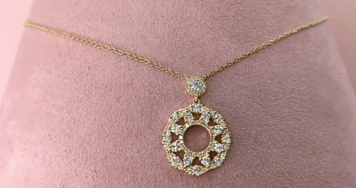 14k Gold 0.76 CT Diamond Double Sun Circle Pendant Natural Necklace
