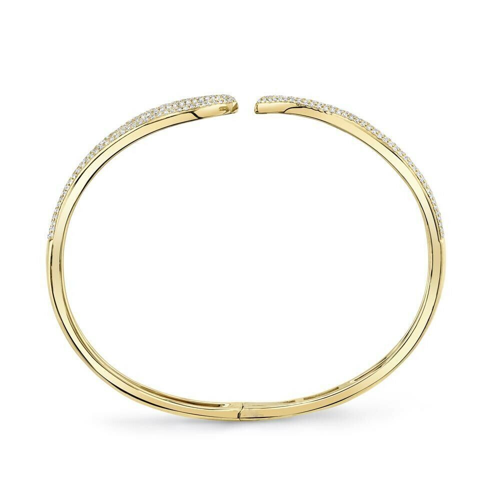 14K Gold 0.83 CT Diamond Claw Bangle Bracelet Curve Cuff Pave Set Round