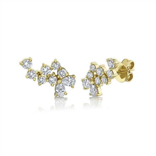 14K Gold 0.70 CT Pear Round Cut Diamond Stud Ear Crawler Earrings Natural