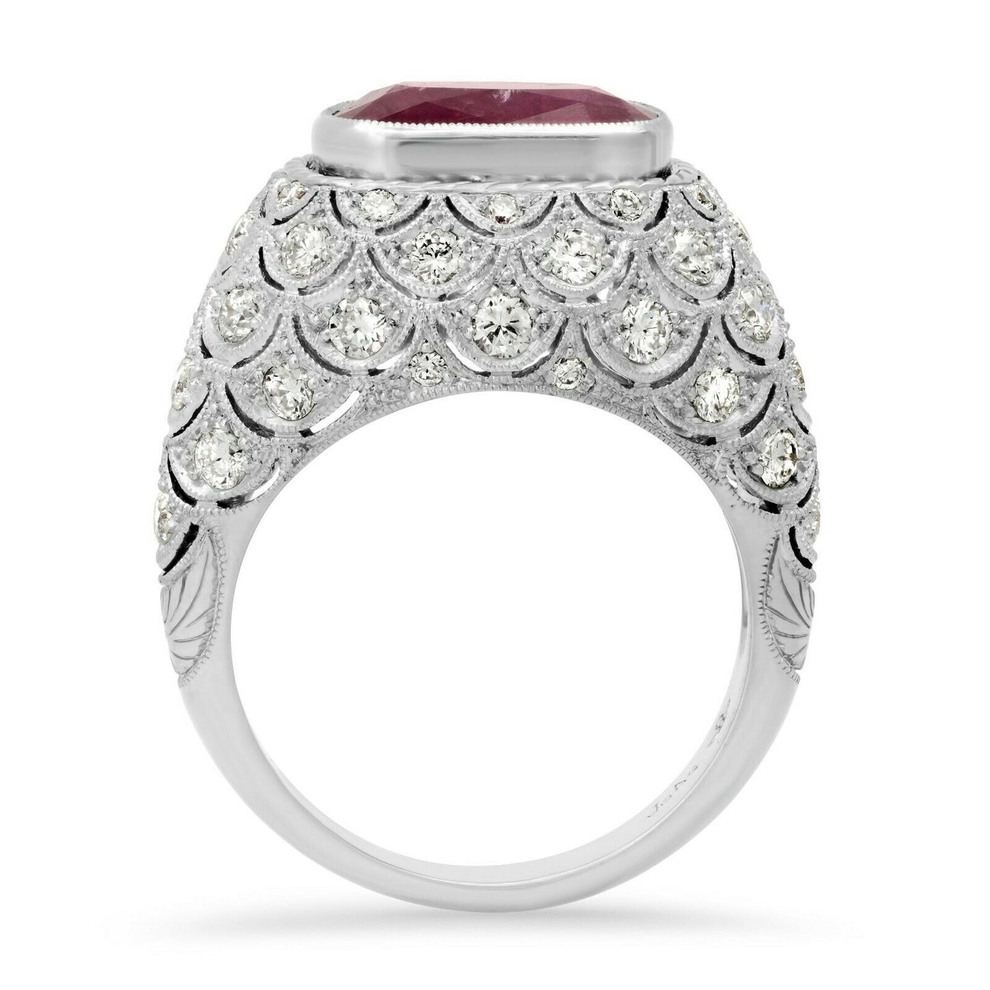 Unique Cushion Ruby Diamond Platinum Ring Hand Made Art Deco GIA