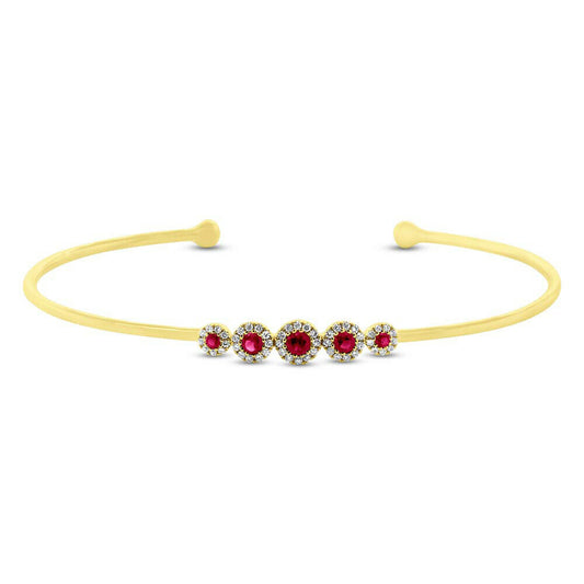 14K Gold 0.42 TCW Ruby Diamond Bangle Bracelet Open Stackable Natural