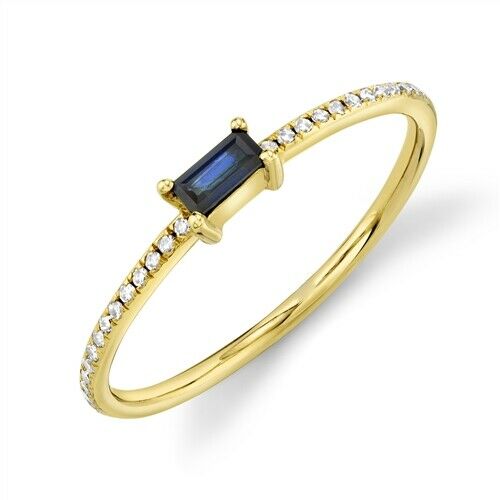 14K Gold 0.17 CT Baguette Cut Blue Sapphire Diamond Stackable Ring Band Womens