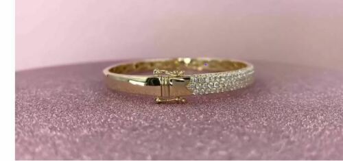 14K Gold 2.97 CT Diamond Pave Bangle Bracelet Round Women's Small Natural