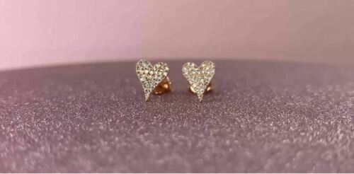 14K Gold 0.14 TCW Diamond Heart Stud Earrings Pave Round  Natural Jewelry