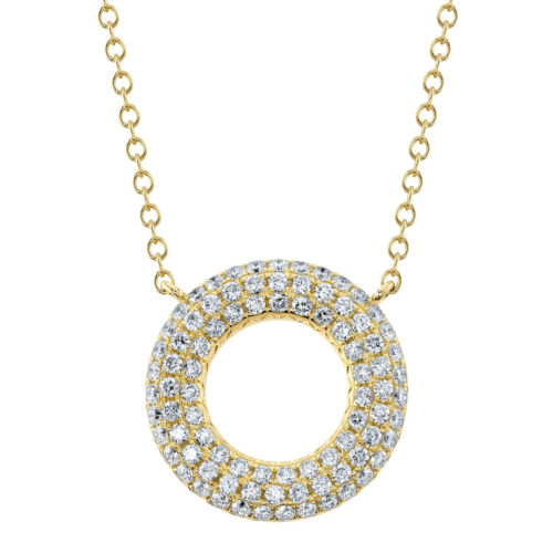 14K Gold Diamond Pave Circle Necklace