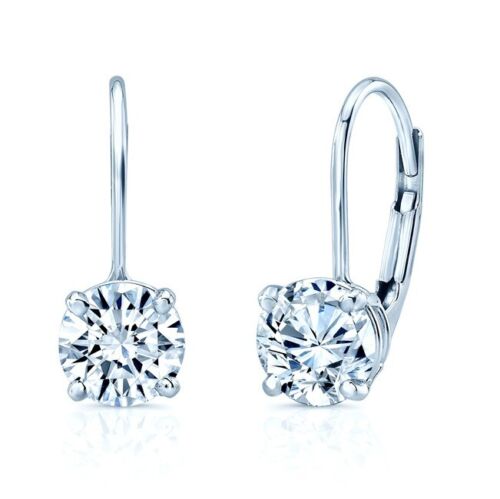 14K Gold 1.60 CT Diamond Lever Back Drop Earrings