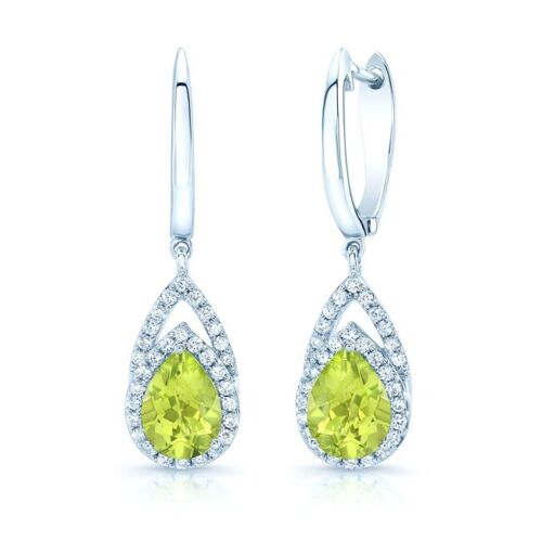 14K Gold 1.83 CT Peridot Teardrop Diamond Earrings