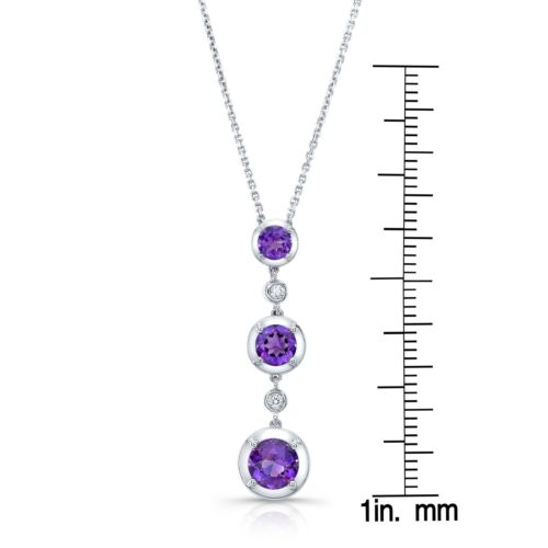 14K Gold 1.58 CT Graduated Amethyst Diamond Pendant Necklace