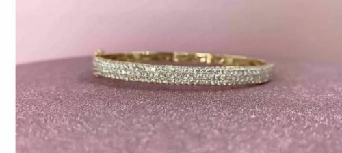 14K Gold 2.97 CT Diamond Pave Bangle Bracelet Round Women's Small Natural